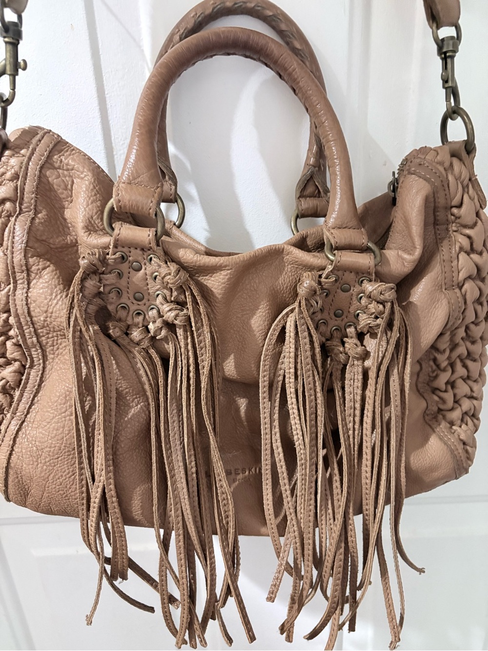 Liebeskind Tan Leather Fringe Shoulder Bag